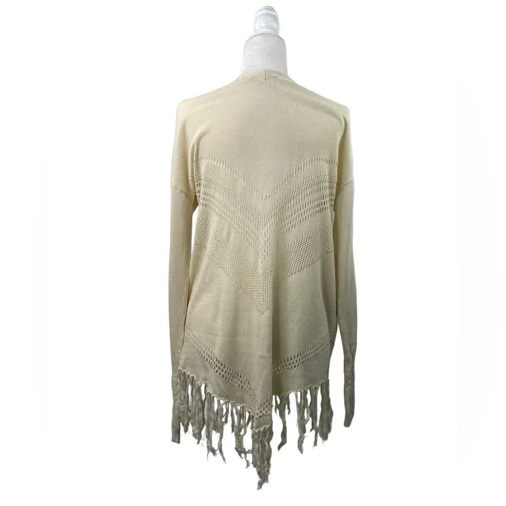 Wild Pearl Open Cardigan with fringe boho cotton crochet design Large cream